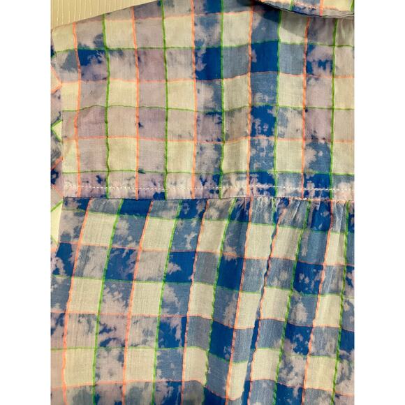Anthropologie Blue & Neon Check Lightweight Button Down Shirt Womens Size XS. - Picture 8 of 8